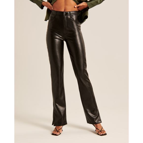 Abercrombie Fitch Splithem Vegan Leather 90S Straight Pant - 25 - Black - Picture 1 of 7